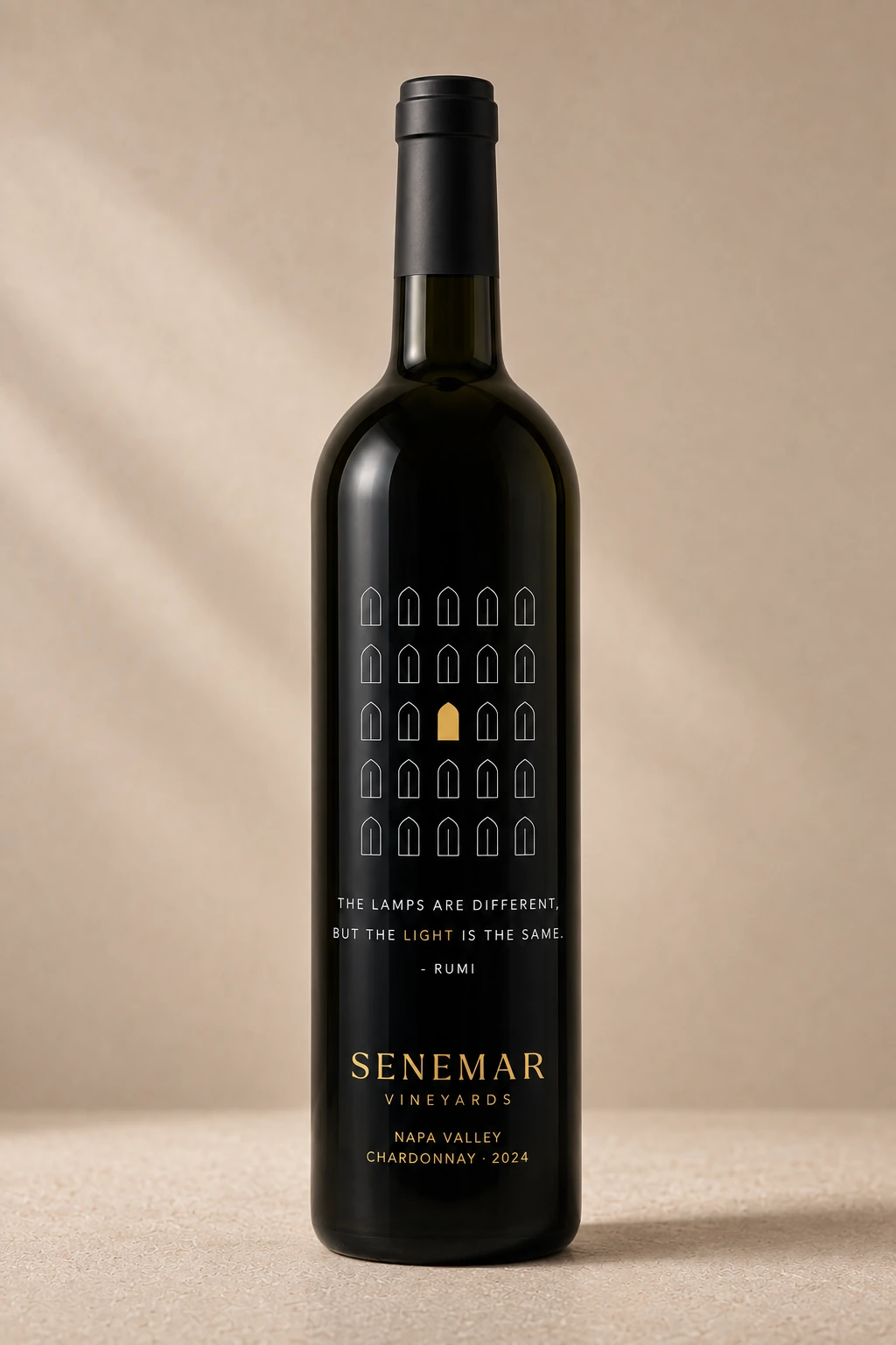 Senemar Rumi Chardonnay bottle visualization, One Light artwork